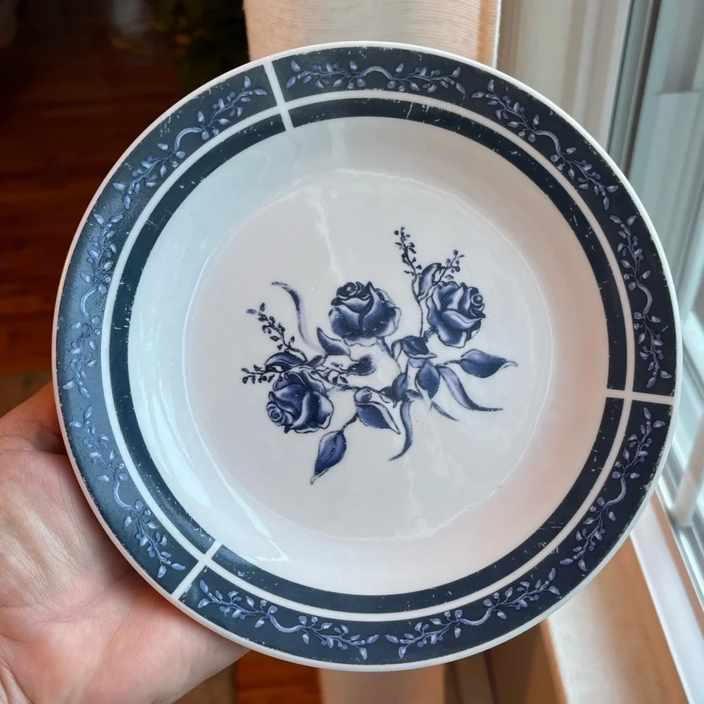 Alco Blue Floral Roses Plates 7” Side Salad Plates Set of 2